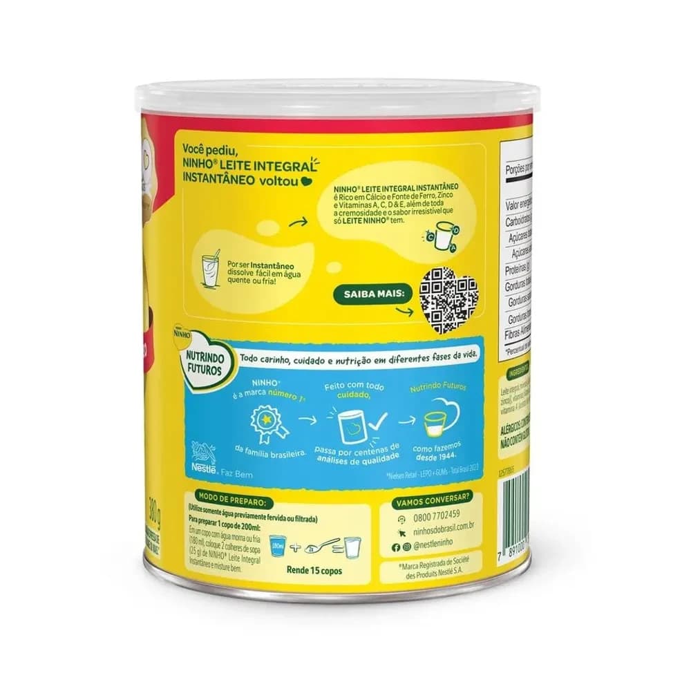 Leite em Pó Ninho Integral Instantâneo Lata 380g