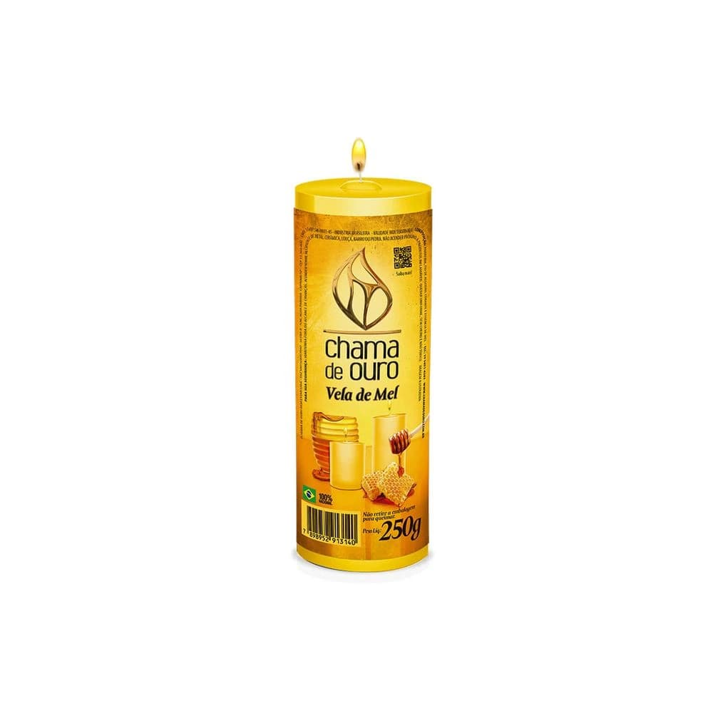 Vela Chama de Ouro Mel Amarela Premium Votiva 250g